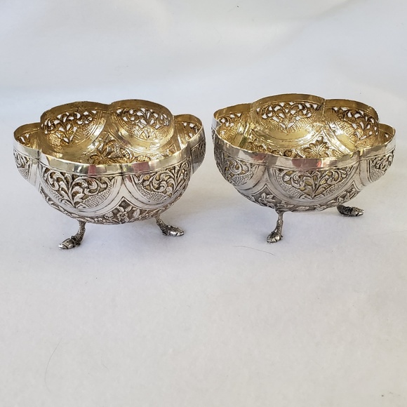 2 Indian Silver Bowls Elephants, Tigers, Palms - Picture 2 of 8